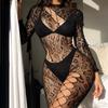 Erotic Bodysuit Women's BodyStockings Leopard Print Tights Plus Size Pantyhose Long Sleeve Backless Cutout Full Body Socks Sexy