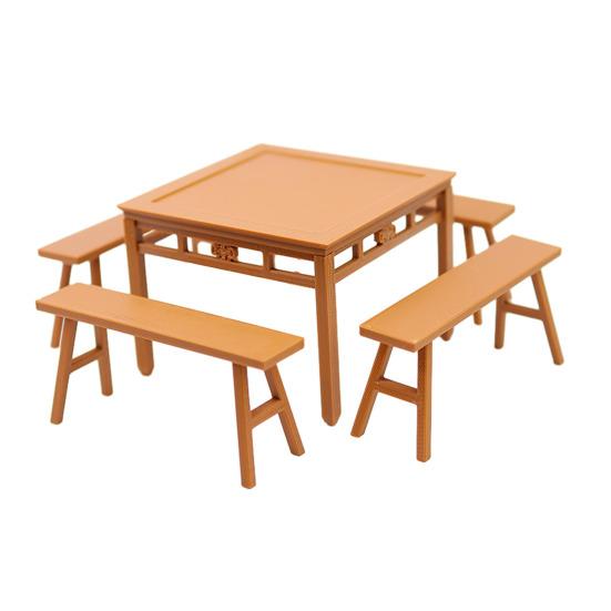1 Set Miniature Dining Table Bench Vintage Mini Square Table Long Bench Model Toy DIY 1/12 Dollhouse Furniture Decoration Accessories