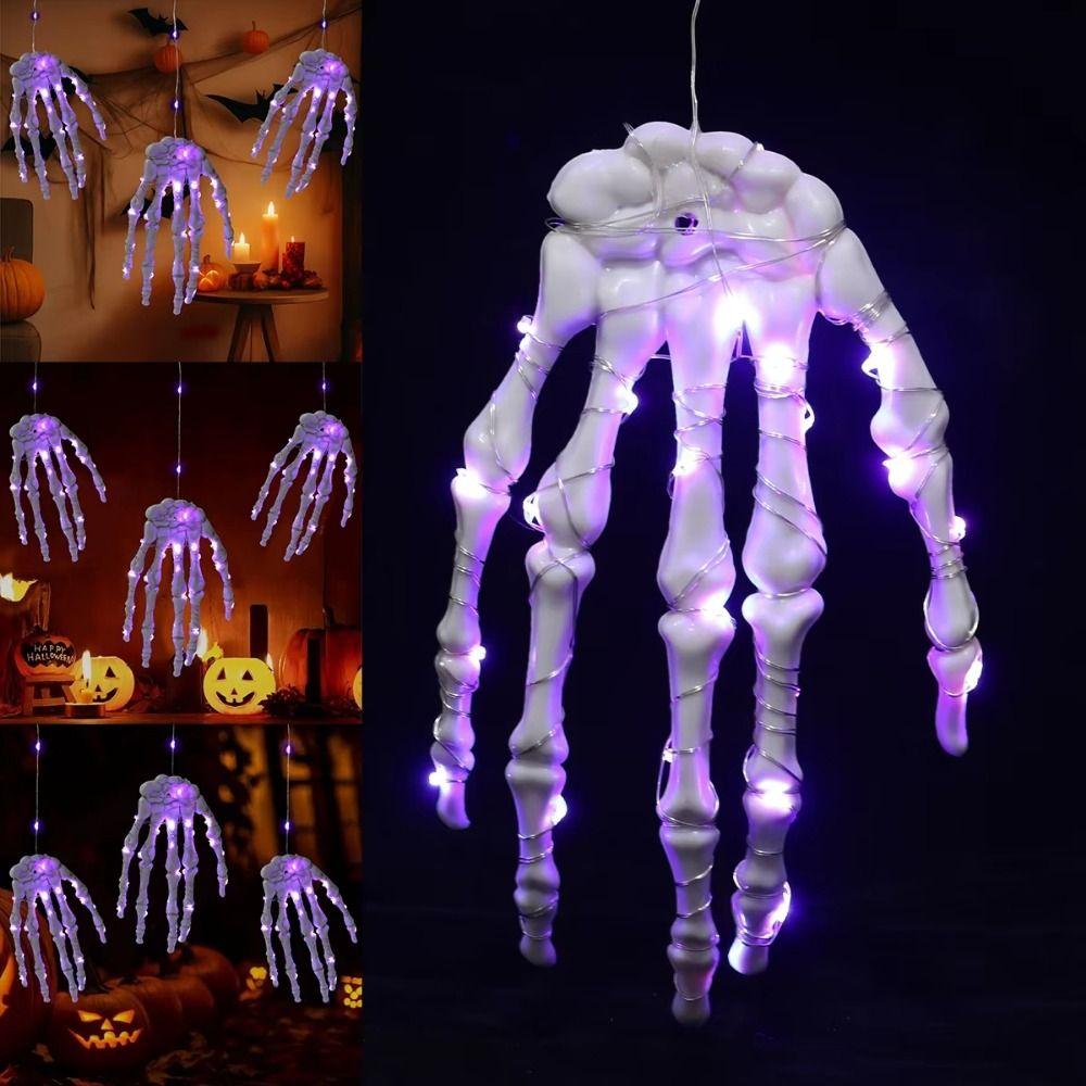 Exquisite Lighted Skeleton Hand Props LED Plastic Glowing Skeleton Hand Realistic Handmade Halloween Decorative Lights