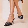 Mode Große Schnalle Dekor High Heel Sandalen Damen PU Leder Spitzschuh Punk Pantoletten Frau Sommer Übergröße Dünne Absätze Mules Pantoletten