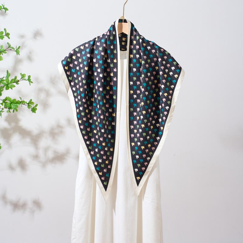 Summer Atmosphere Wearing Belt Waist Seal Twill Silk Simulation Silk Cool Triangle Scarf Cashew Print Women's Silk Scarf
