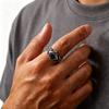 Vintage Black Zircon Ring for Men Women,Stainless Steel Antique Silver Color Signet Ring,Gothic Punk Statement Jewelry Gift