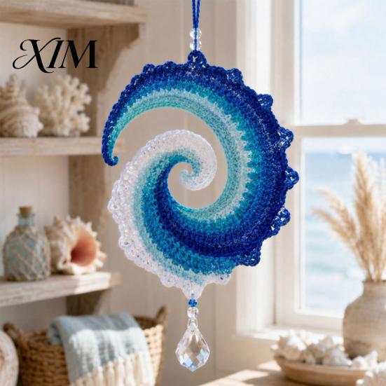 Beach House Hanging Decoration Ocean Wave Crochet Wind Spinner DIY Kit, Coastal Handmade Birthday Gift for Crafters Craft Ornament Home