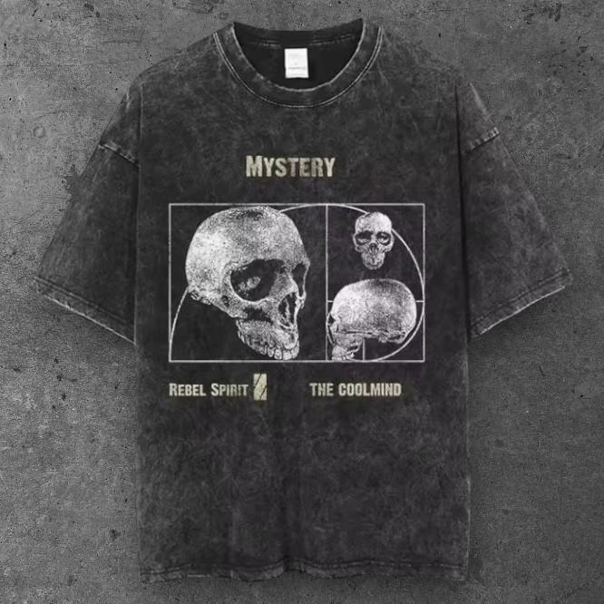 Mens Skull Golden Ratio Graphic T Shirt Washed Black Y2K Streetwear S-3XL S разноцветный