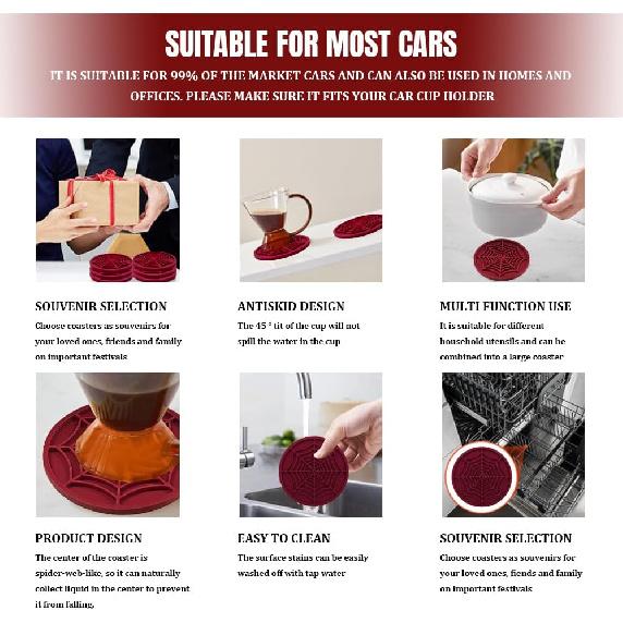 4PCS Car Cup Holder Coaster, Car Cup Insert, 2.75 inch Silicone Anti Slip Spider Web Auto Coaster, Automotive Interior Accessories Car Drink Coasters