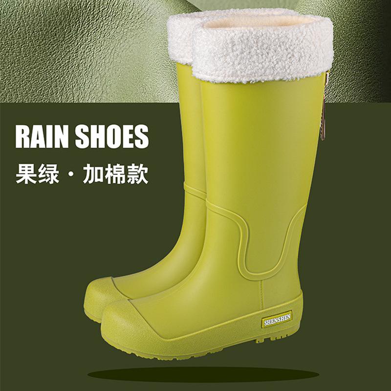 High-top Rain Shoes Women's New Trendy Waterproof Shoes Fashionable Outer Wear Non-slip and Wear-resistant Thickened Rain Boots Rubber Shoes