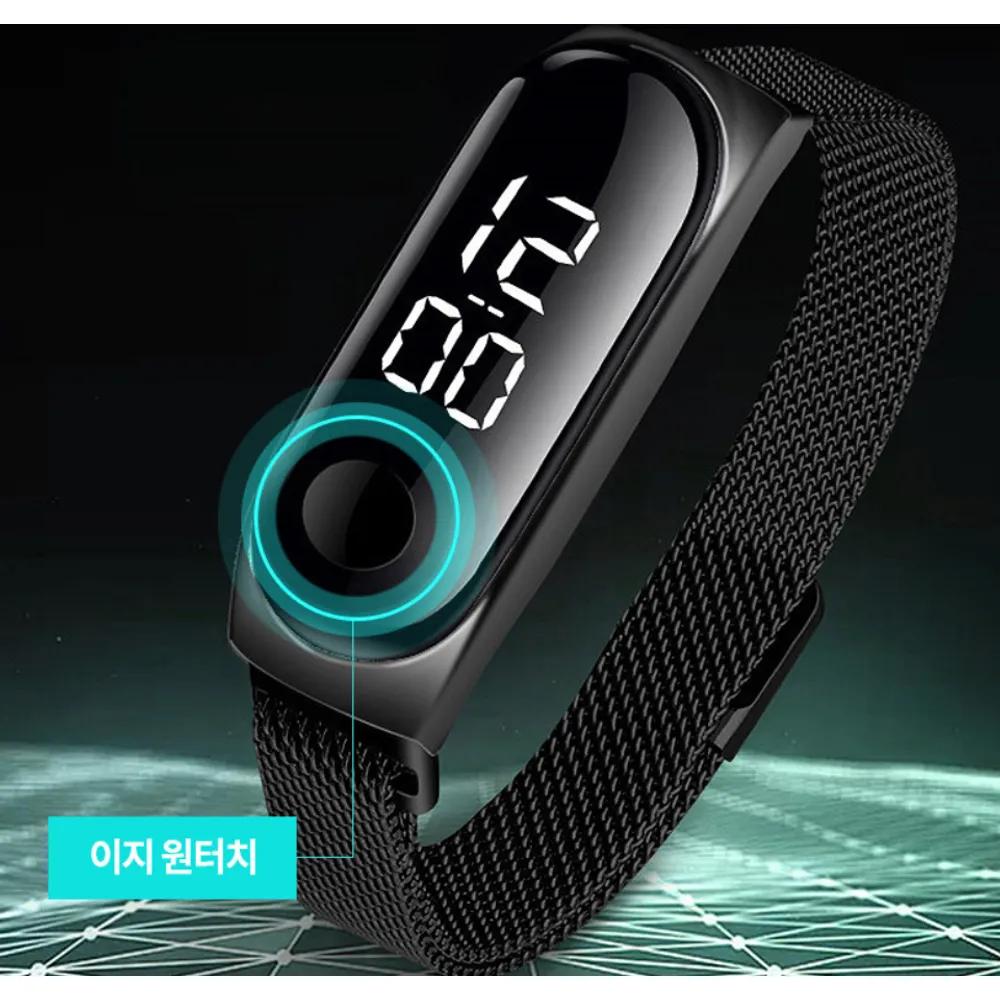 LED Watch Men Women Screen Sports Metal Waterproof One-Touch Gift Watch Rose gold