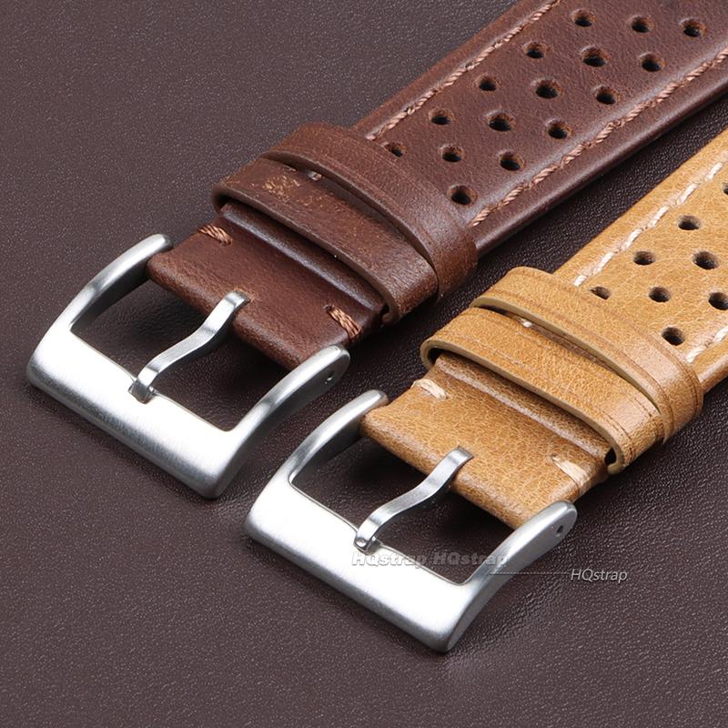 Handmade Watch Strap 18mm 20mm 22mm for Women Men Leather Strap Black Brown Khaki Breathable Universal Watchbands Bracelet