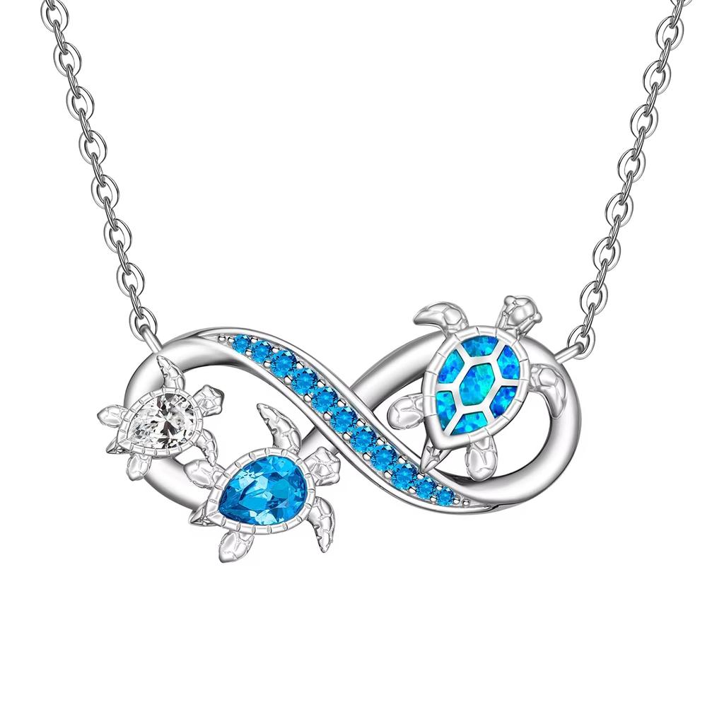 Turtle Necklace for Women Mom Copper Color Infinity Sea Turtle Pendant Necklaces Opal Tortoise Ocean Wave Zircon Mothers Day