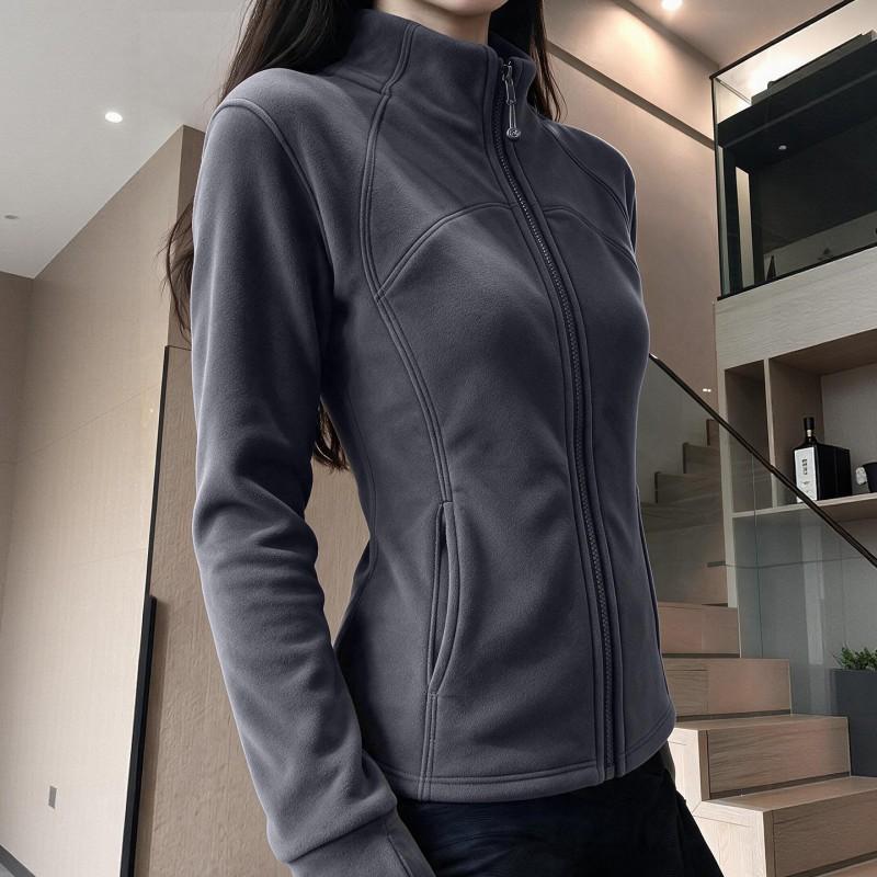 Womens Fleece Jacket 2026 Thick Warm Slim Fit Stand Collar Zip-Up Outerwear Office Commute