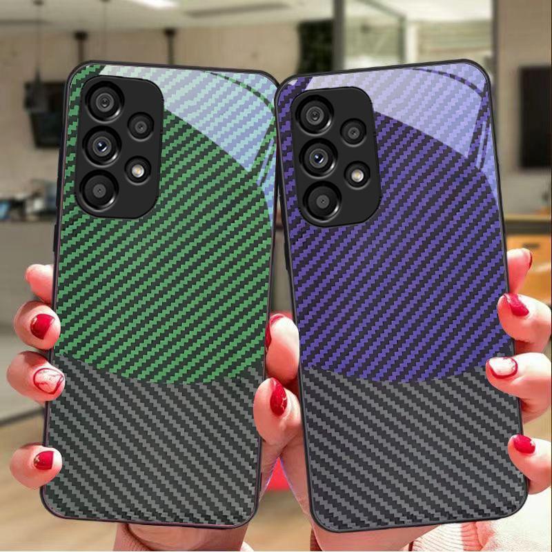 Dwukolorowe paski dla Samsunga Galaxy S10 20 Plus 21 FE 22 23 24 FE 25 Ultra Czarny Szklany Pokrowiec na Telefon Hartowany Twarda Skorupa