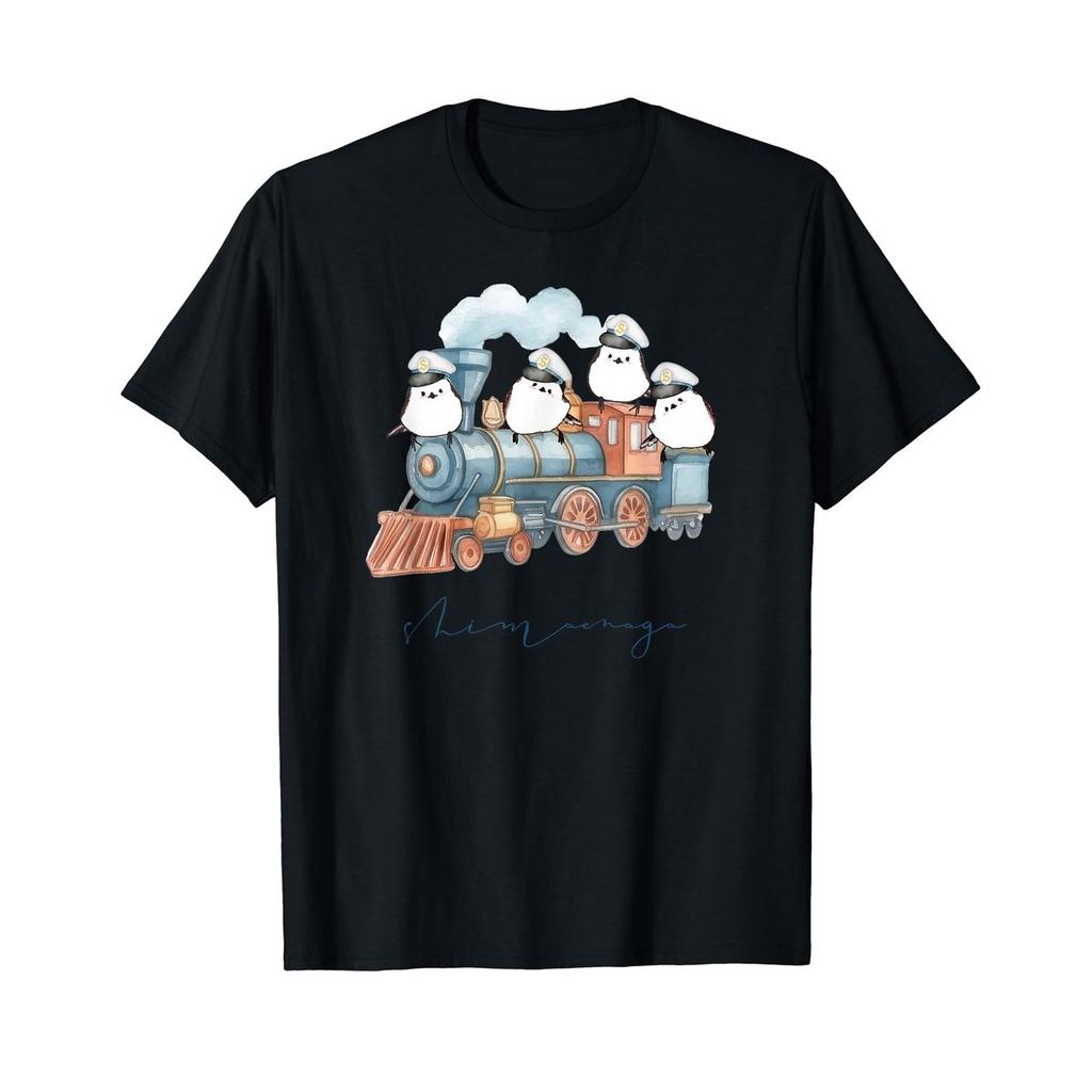 Endo Omame Shimaenaga Bird & Train Retro T-Shirt - Hokkaido Illustration Art