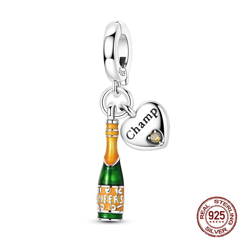 100% Plata De Leyoriginal Foreign Wine Series Red Wine Whiskey Champagne Charms Fit Bracelet Diy Jewelry Making Women Gift