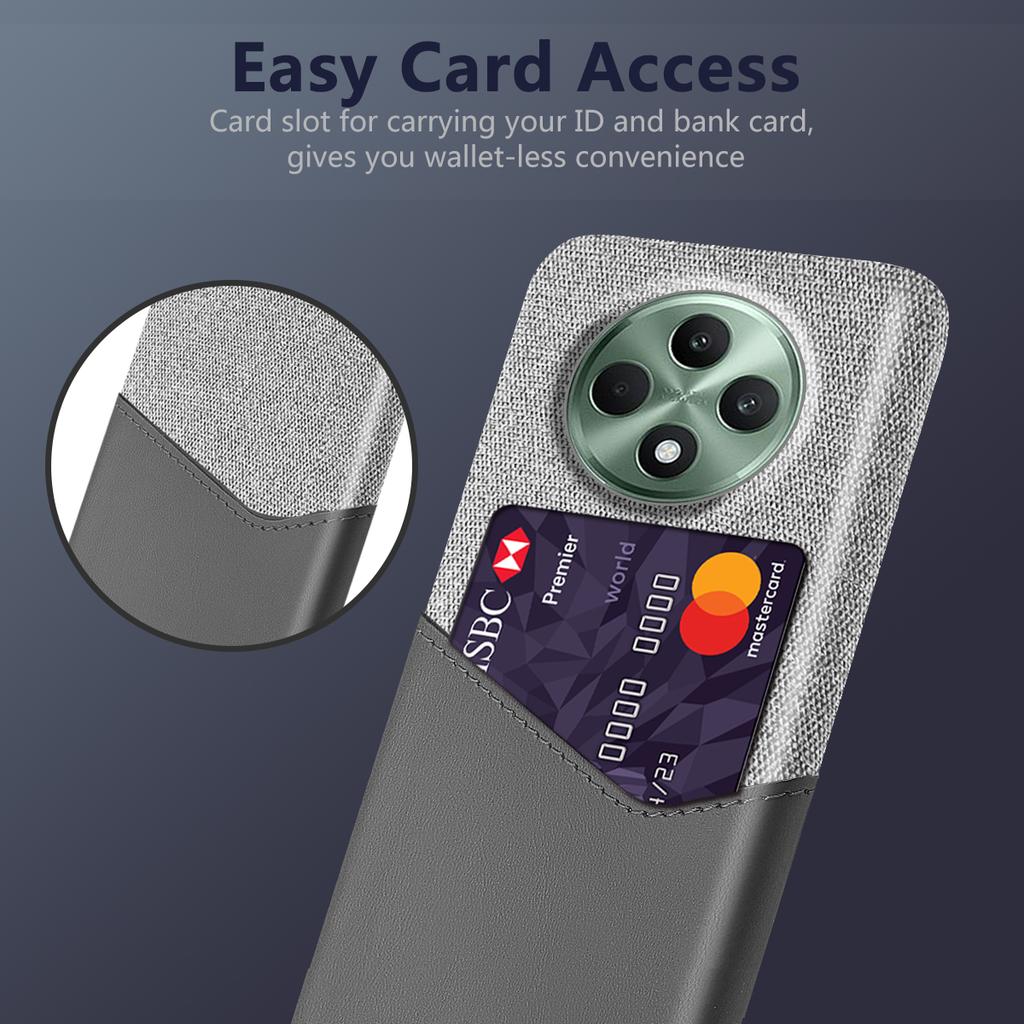 Für Oppo Reno12 F 5G Hülle Stofftextur PU-Leder Hartes PC Kartenfach Handyhülle