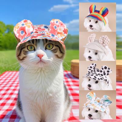 Nefes Alabilen Yazlık Evcil Hayvan Şapkası UV Korumalı Hafif Polyester Kedi Köpek Dış Mekan Güneş Şapkası Kulak Delikli