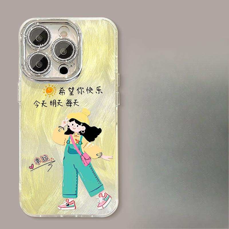 Strap Girl Bracelet Suitable for Apple 16pro Feather Yarn Mobile Phone Case 13 Bracket 15 Cute Cartoon 14 Huawei 7/8