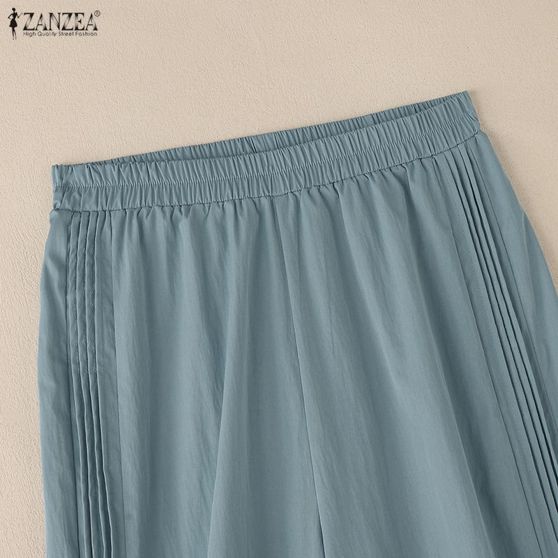 ZANZEA Lässige, lockere Hose mit elastischer Taille und einfarbigen Details für Damen