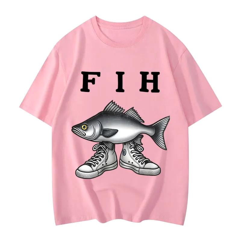 

New Style Fih Shoes Graphic T Shirts Funny Misspelled Fish Meme Tshirts Women Casual Fashion Short Sleeve Clothing Tops 4XL