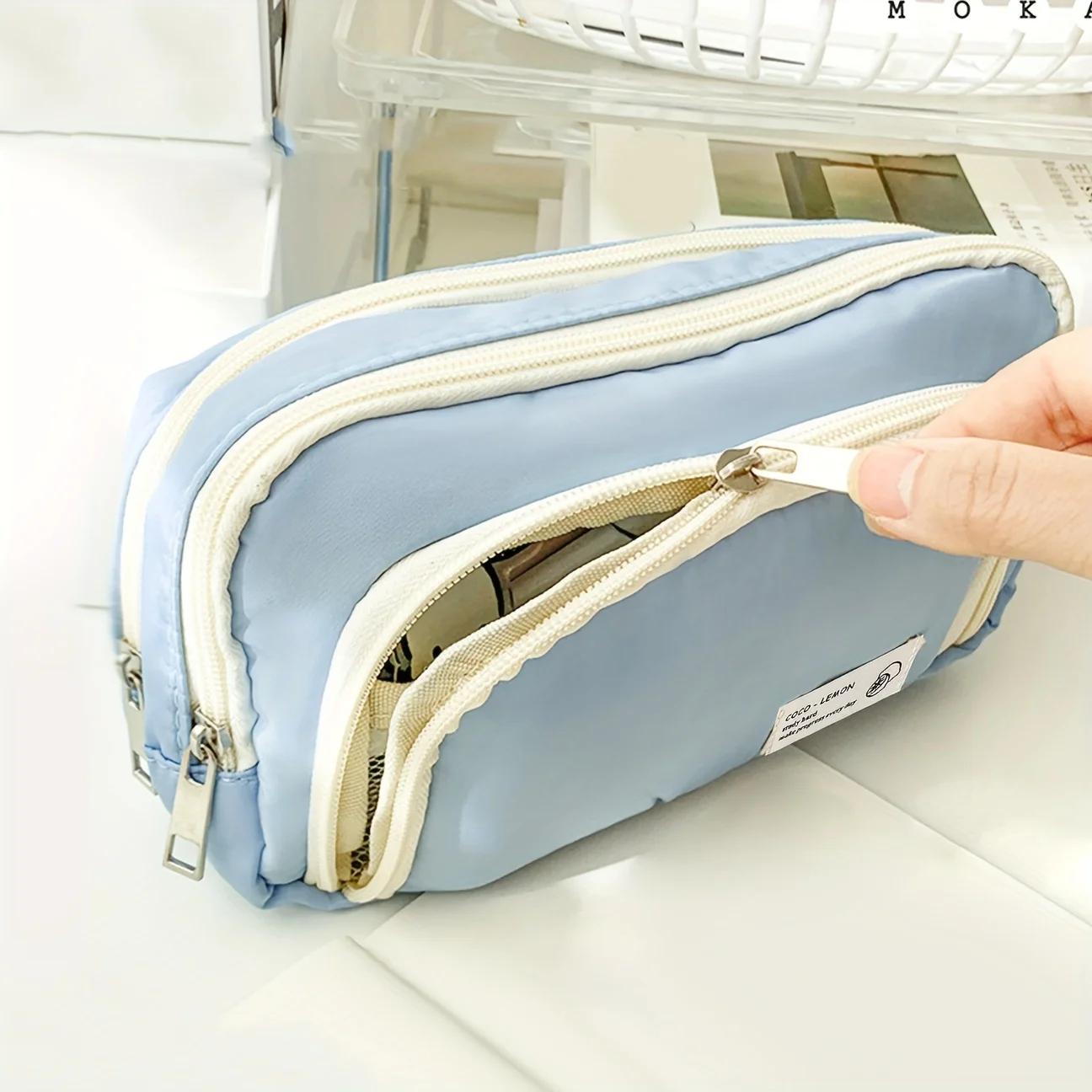 

1pc-Cream Puff Pencil Case Big Capacity Pen Bag Zipper Stationary Pen Case Simple Dirt Durable Cute Stationery Bag Pencil Case синий
