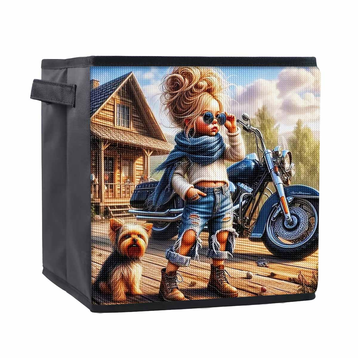 

Девушка на мотоцикле 5D Алмазная живопись Корзина для хранения Полная круглая выкладка Мозаика Алмазная вышивка Наборы для вышивания крестом Домашний декор Домашний декор 25cmx25cm