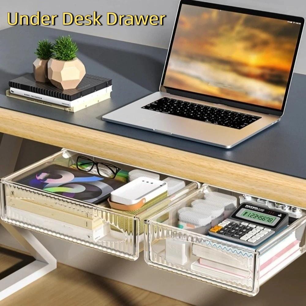 Sertar de birou cu capacitate mare, autoadeziv, organizator de birou, cutie de depozitare glisantă, uz casnic