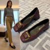 Square Buckle Temperament Single Shoes Women's Autumn New Shallow Mouth Square Head Soft Sole Women's Shoes Gentle French Low Heels