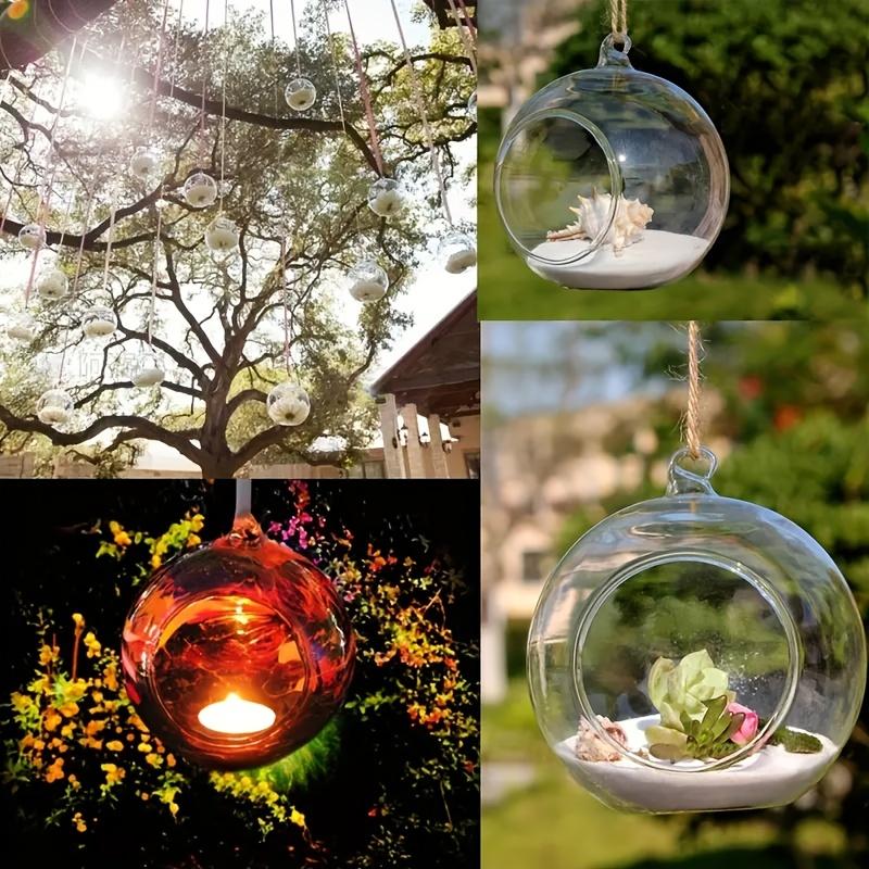 2 Stück aufhängbarer Kerzenhalter aus Kristallglas, rustikaler Stil, romantischer Kerzenhalter aus Glas für Zuhause, Mikrolandschaft, dekorative Glaskugeln