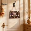 Festive Castle Pattern Plaque Halloween Wooden House Hanging Pendant with Hemp Rope for Wall Door Trick or Treat Party Props Decoration, Haunted