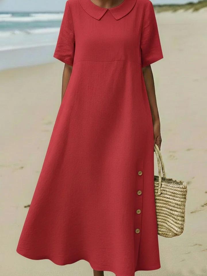 2026 Spring/Summer Elegant Lapel Short Sleeve Solid Color Women's Dress