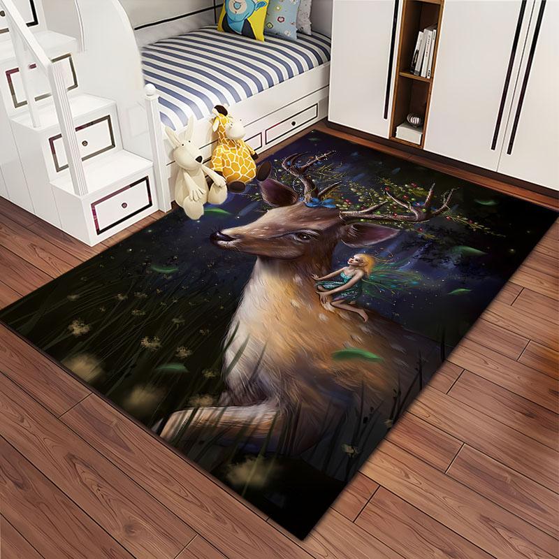 Sika Deer 3D Art Carpet, Living Room and Bedroom Household Items, Children's Room Sofa Mats, Doormat Floor  Anti-slip Rug, Gifts