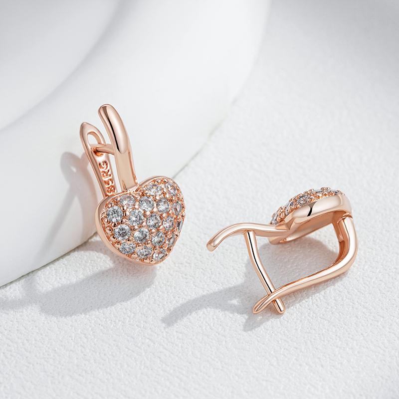 Rose Gold Color Heart English Earrings For Women Full Shiny Natural Zircon Accessories Wedding Valentines Jewelry