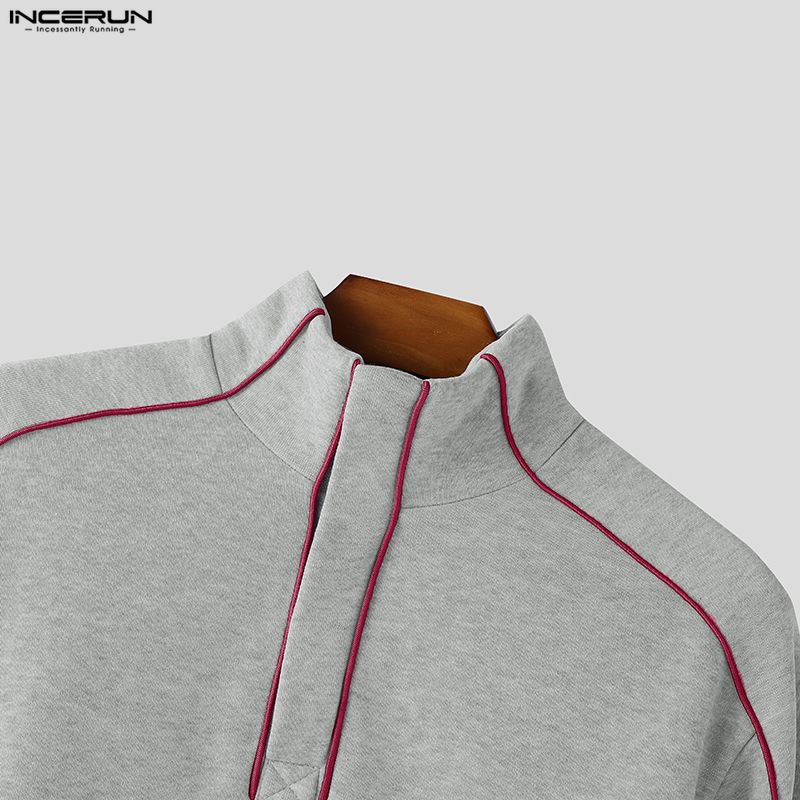 INCERUN Conjuntos de Dos Piezas para Hombre Cuello Alto Manga Larga Costuras Sudaderas Pantalones Largos Conjuntos Deportivos