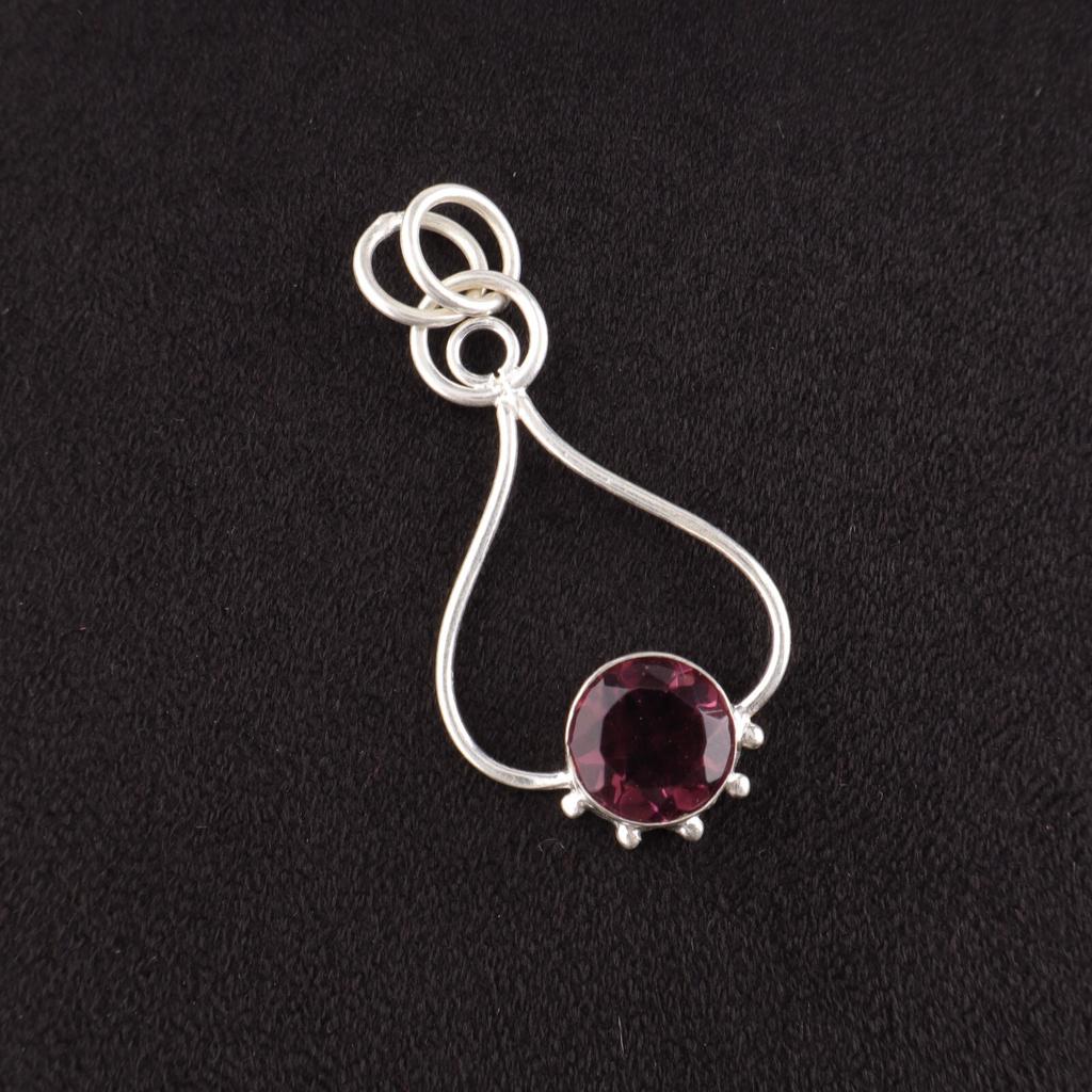 Round Natural Rhodolite Daughter Gift Birthday Wedding Pendant Sterling Silver PP-40-9