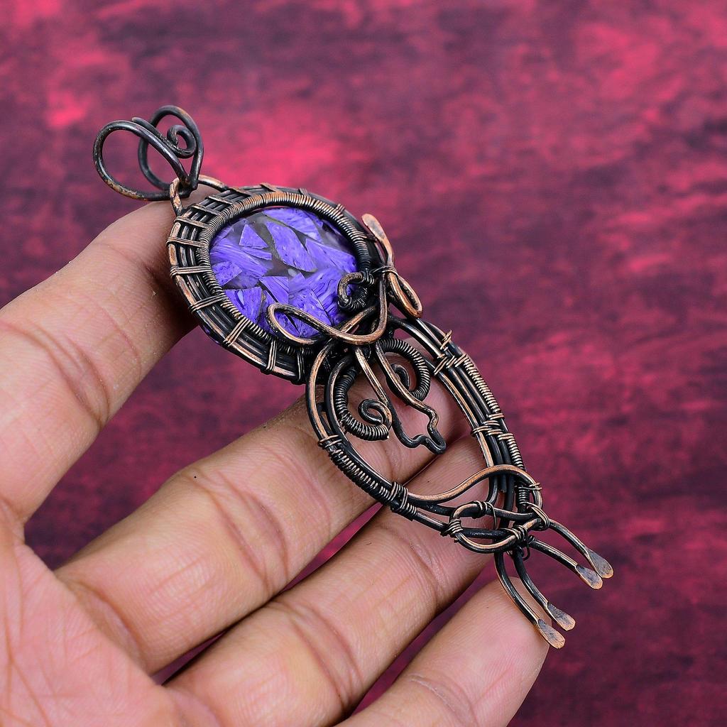 Kupfer Charoit Echter Edelstein Anhänger Handgefertigter Kupferdraht Gewickelter Schmuck