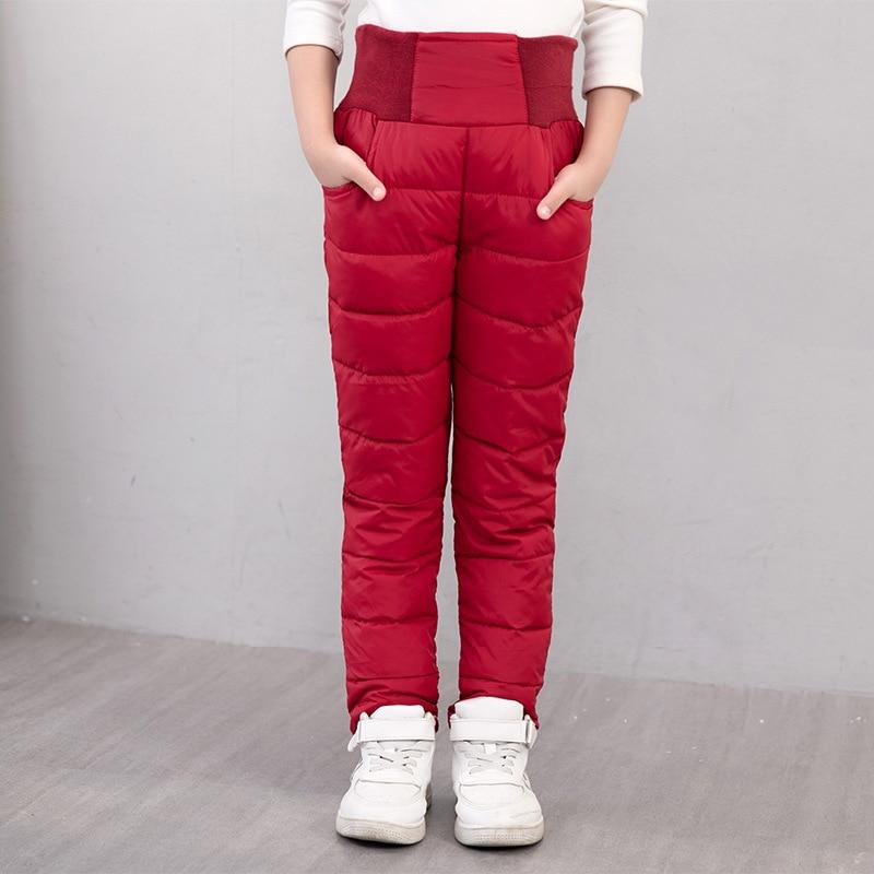 

Casual Girl Boy Winter Pants Cotton Padded Thick Warm Trousers Waterproof Ski Pants 10 Years Elastic High Waisted Baby Kid Pant 12 вина червоного кольору