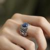 Vintage Floral Blue Jade-Style Index Ring for Women - Stylish Retro Hip Hop Design