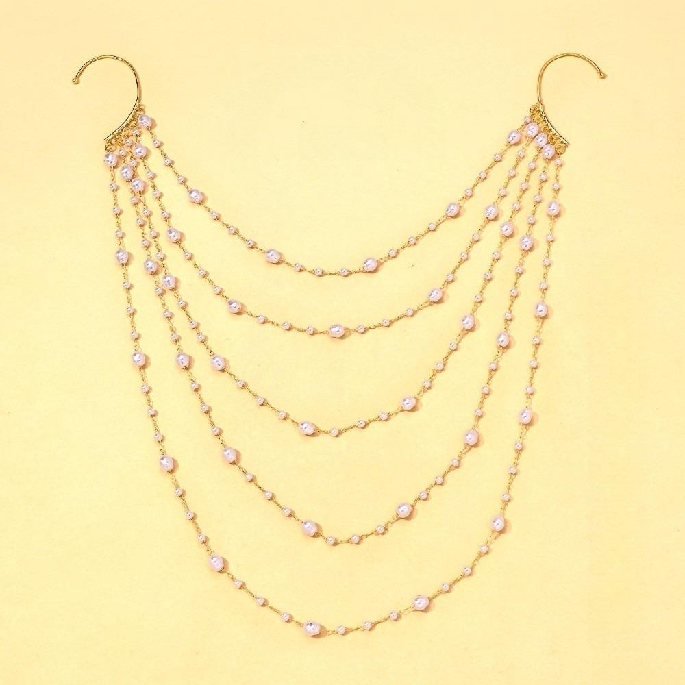 Elegant Imitation Pearl Chains Ear Cuffs Jewelry Ear Bone Clips  Bridal Accessories