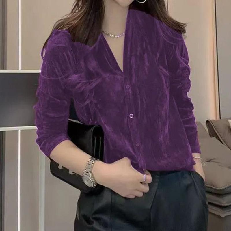 High-end Velvet V-neck Cardigan Autumn New Long-sleeved Jacket Fashionable Casual Anti-wrinkle