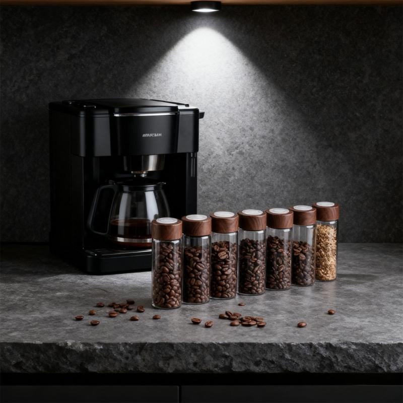 Premium Coffee Dispenser With Borosilicate Glass Container And Natural Wooden Display Stand Coffee Dispenser