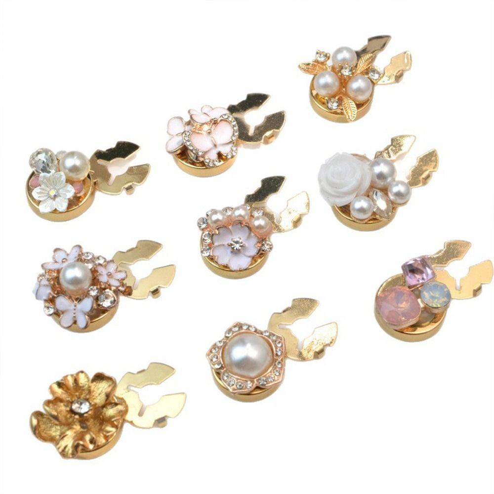1PC Rhinestone Pearl Flower Button Covers DIY Accessories Golden Base Pearl Round Shirt Buckle Handwoven Alloy