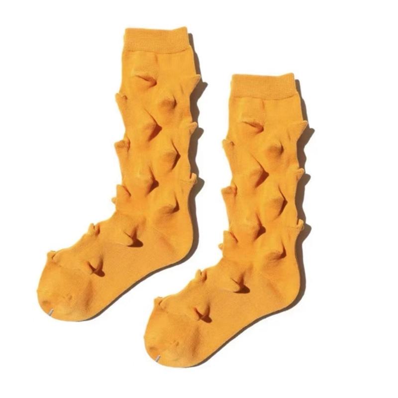 Womens Harajuku Cotton Crew Socks 3D Raised Point Cute Hedgehog Thorns Solid Color Skateboard Middle Tube Calf Socks