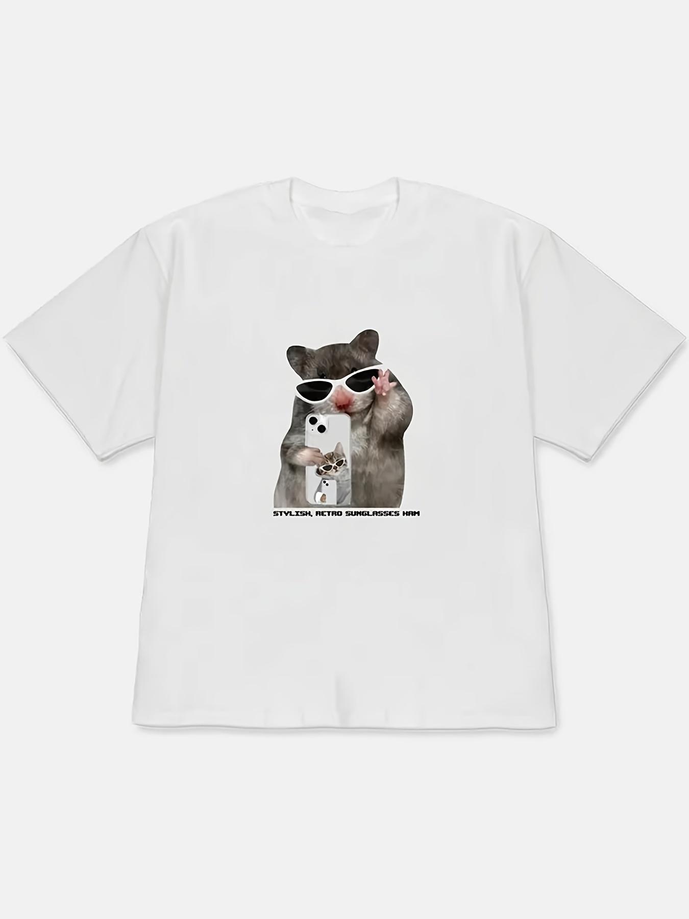 

Funny Hamster Selfie T Shirt Wearing Sunglasses Graphic Tee Retro Aesthetic Harajuku Streetwear Top Casual Unisex Summer Tshirt S