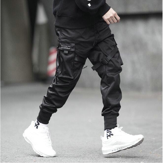 Spring Casual Pants Men Slim Fit Cotton Harem Pants Black Ribbons Ankle Length Joggers Men