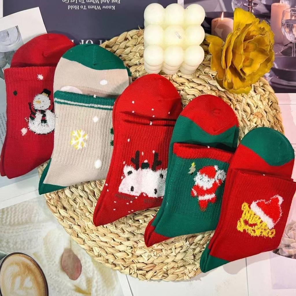 5 Pairs of Christmas Stockings for Women In Autumn and Winter, Stockings for Santa Claus, Reindeer, Snowman, Cute