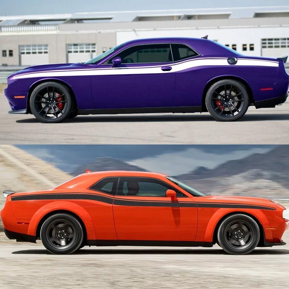 2 szt. Naklejki na bok nadwozia samochodu Pasek Wyścigowy Naklejki Winylowe Dla Dodge Challenger SRT Hellcat SXT GT Akcesoria Dekoracyjne Samochodu