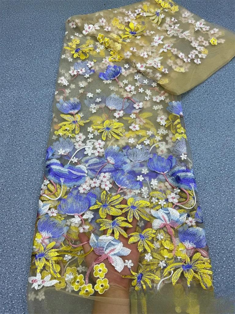 Wide 130cm Flower Embroidery Fabric Soft Tulle Nigerian Lace Fabrics Bridal Wedding Dress Cheongsam Prom Dress Applique Crafts