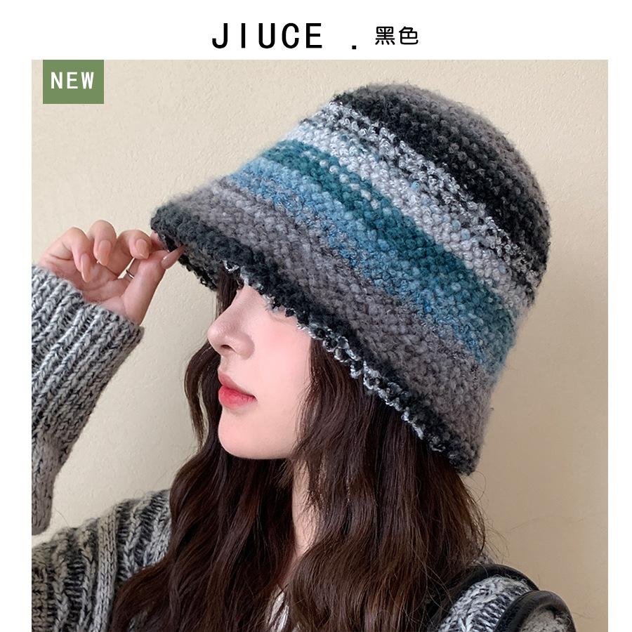 

Цветная вязаная панама женская корейская осенне-зимняя теплая допаминовая теплая рыбацкая шапка звездная модель утолщенная （56-58cm）