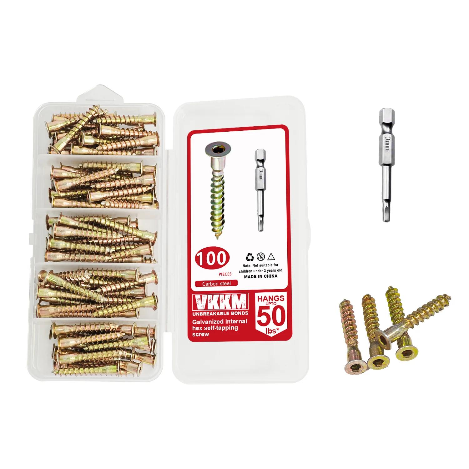 

VKKM 100PCS Color Zinc Hexagon Socket Self-Tapping Screws, with Bits, High Strength and Corrosion Resistance