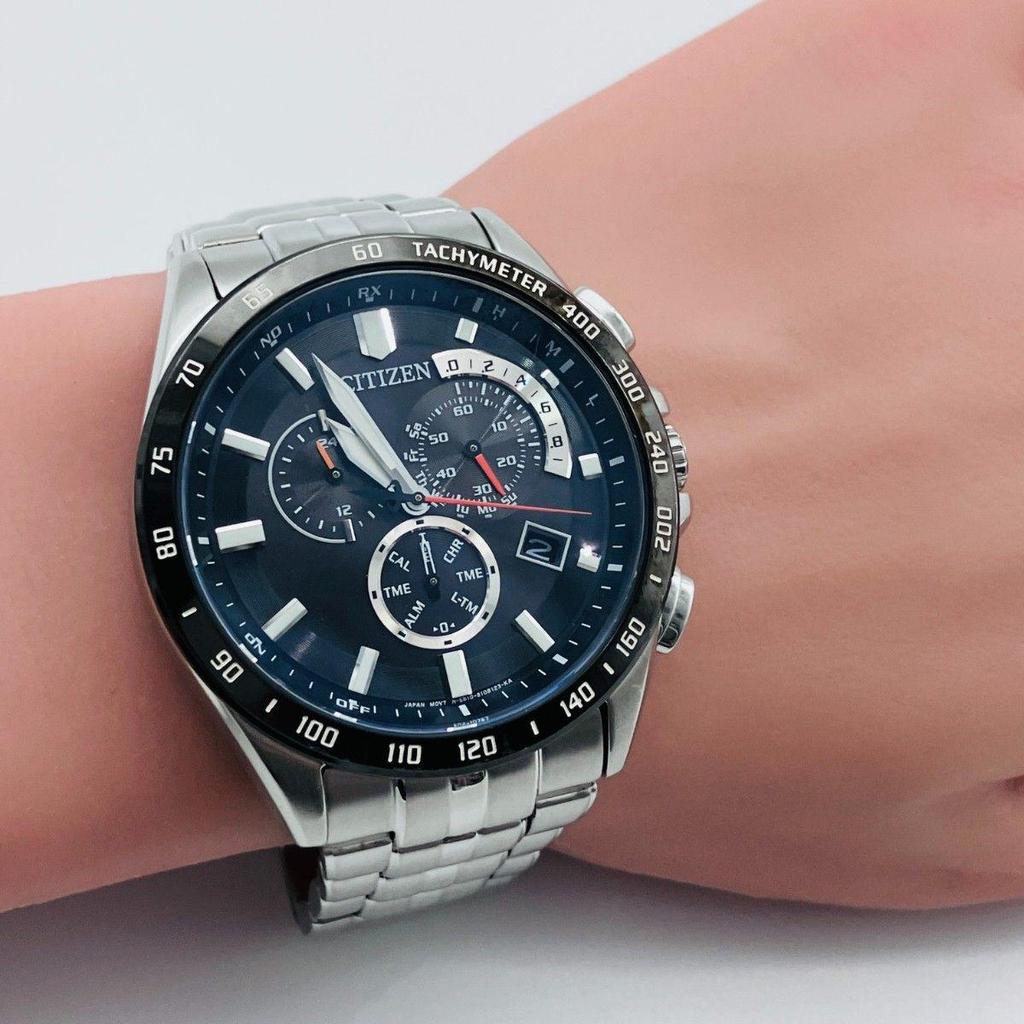 Used [Operation] Citizen CITIZEN E610-S074339 Eco Drive Radio Solar Chronograph Blue Dial Blue Navy