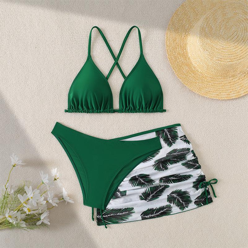 

2024 Европейский/Американский Летний Комплект Купальника из 3 предметов с сеткой и принтом для девочек 170